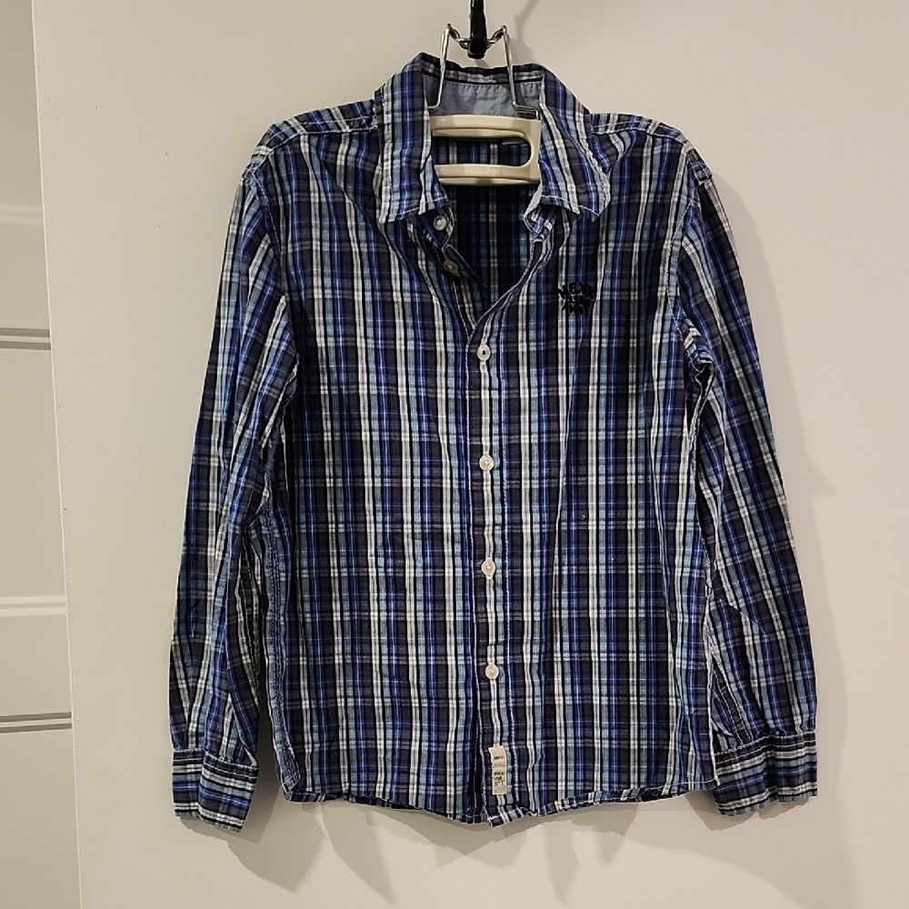 🙈 5/$20 🙈 Mexx Navy and White Plaid Boy's Shirt
